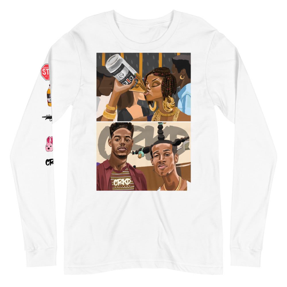 "Don't Be a Menace to South Central While Drinking Your Juice in the Hood" long sleeve shirt inspired by the 1996 urban cult classic starring Marlon Wayans.